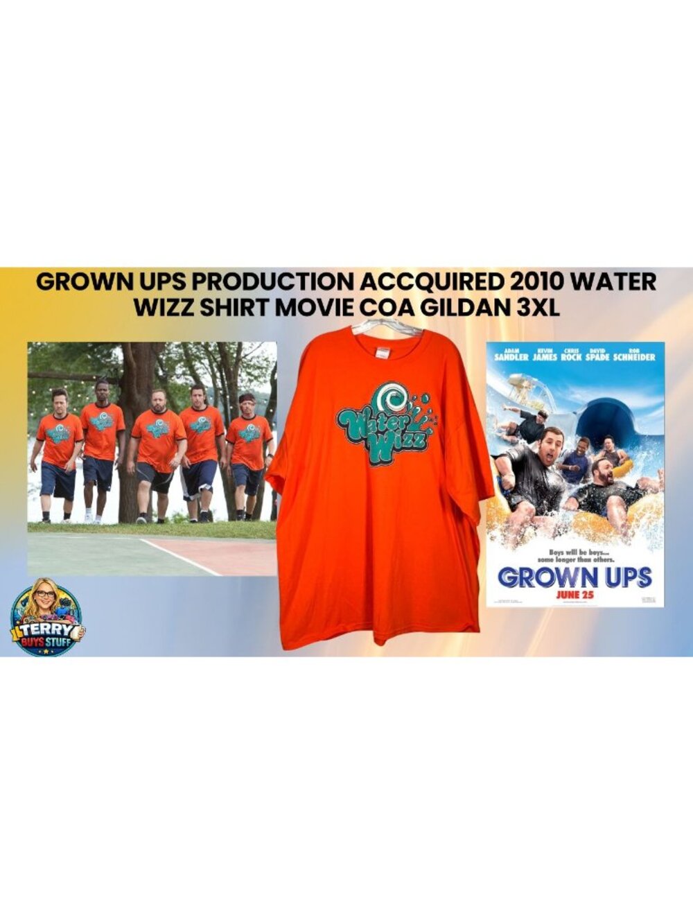 Grown Ups Production Accquired 2010 Water Wizz Shirt Movie COA Gildan 3XL